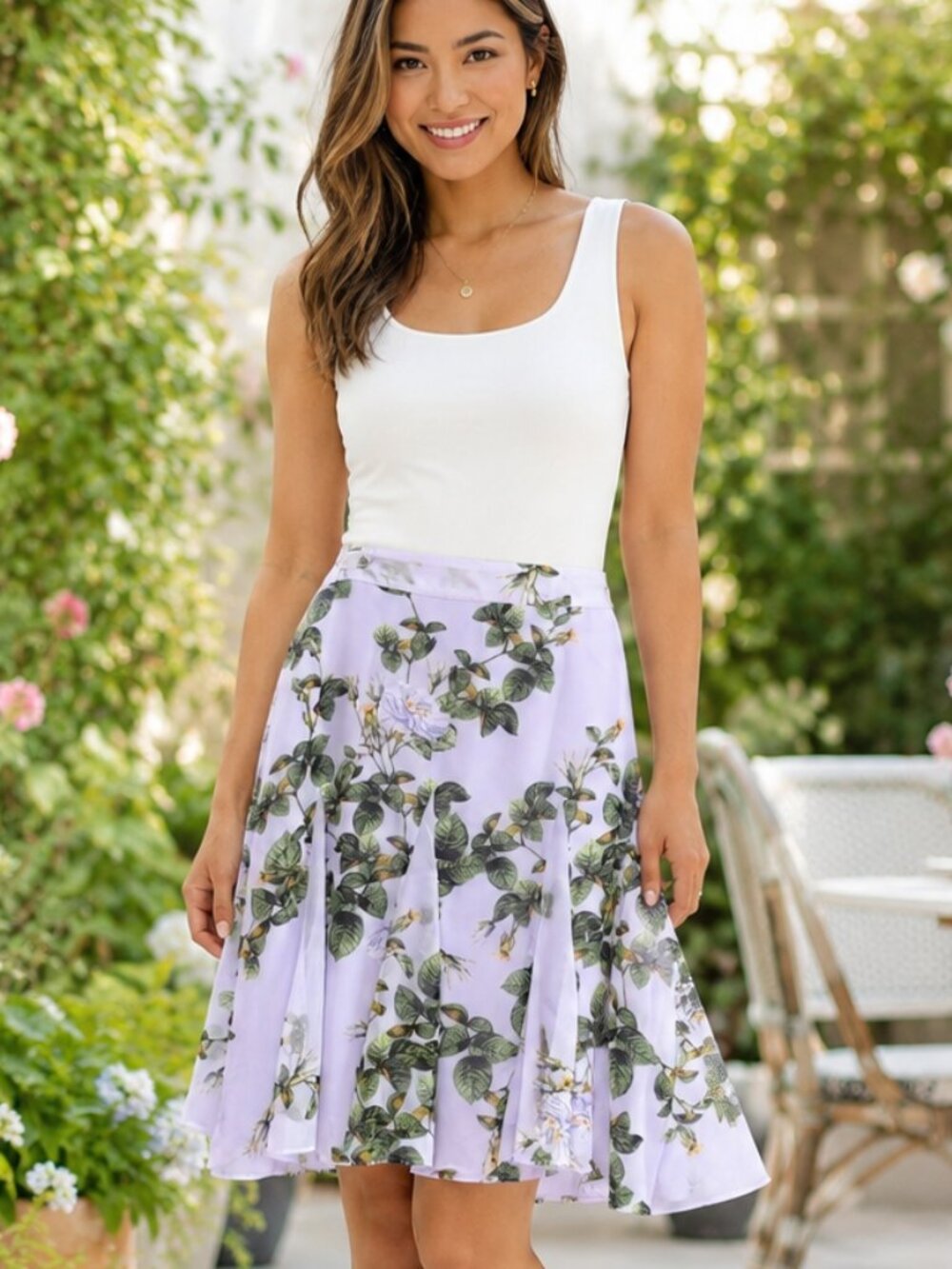 White House Black Market Floral Midi Skirt – Lavender – Size 8